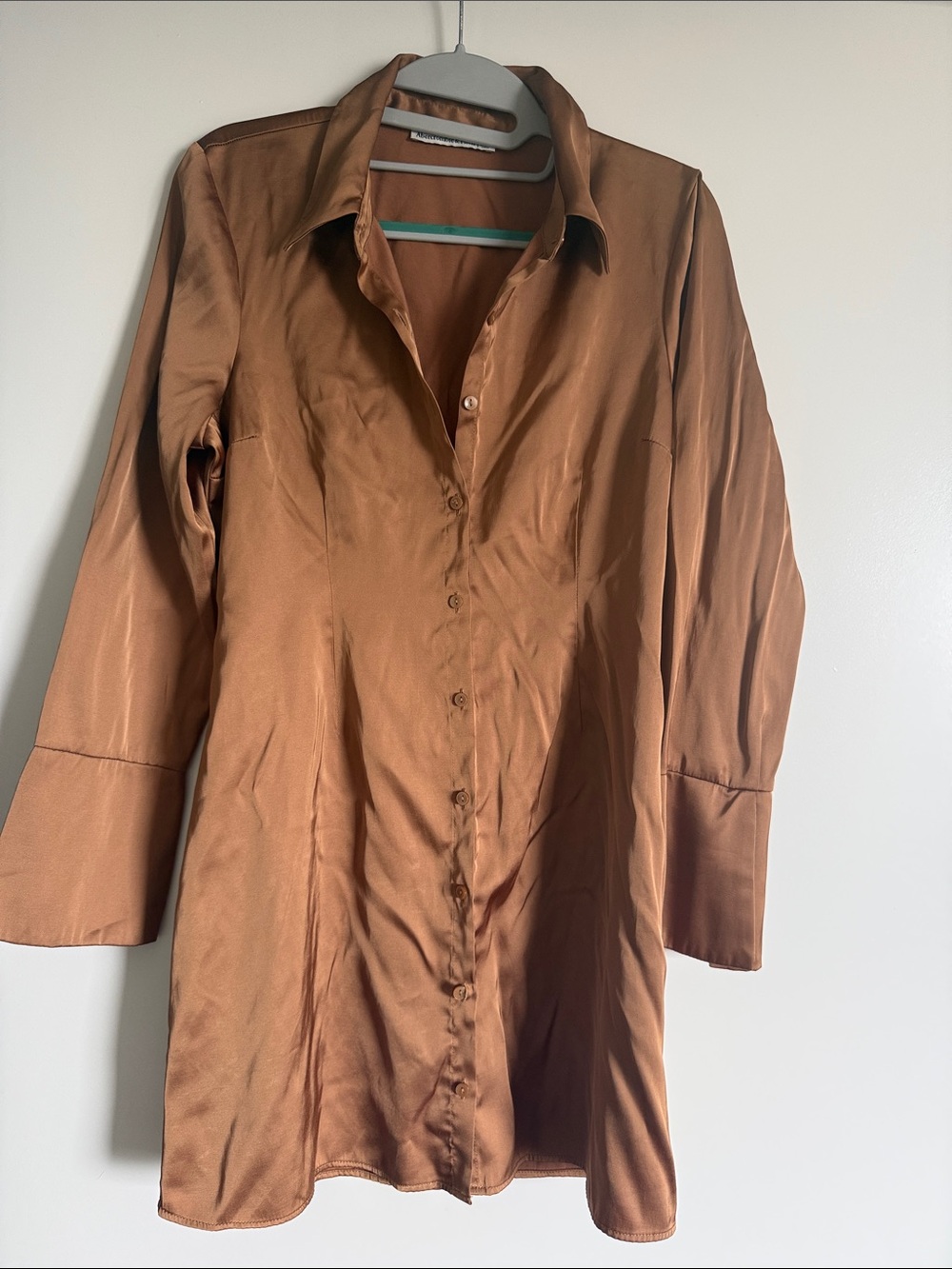 Abercrombie and Fitch Gold Copper Satin Button-Front Shirt Dress SP